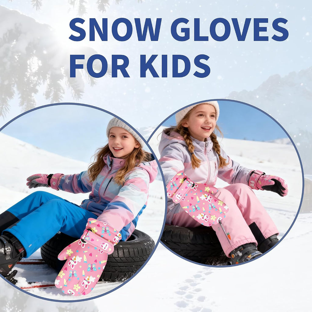 Kids Winter Snow Ski Gloves, Waterproof Cold Weather Insulated Outdoor Snowboard Gloves for Toddler Girls