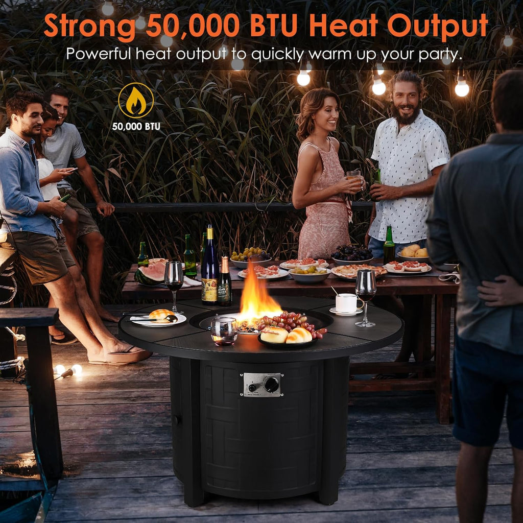 Propane Fire Pit Table 42 Inch Round – 50,000 BTU Outdoor Fire Pit with Lid, Converts to Patio Coffee Table, Certified, Includes Waterproof Cover & - Image 2