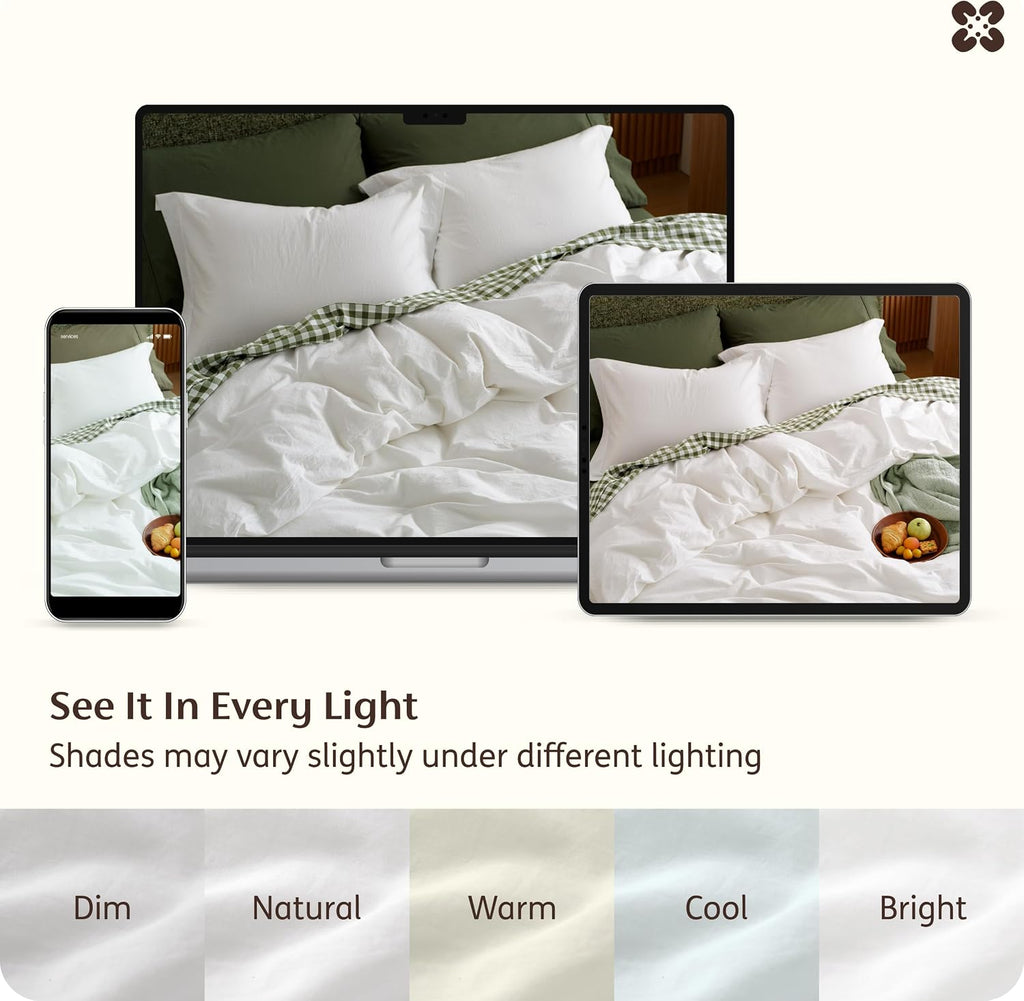 100% Washed Cotton Duvet Cover Queen - Natural White Minimalist Bedding Set Linen Like - PureWoven Plain Simple &