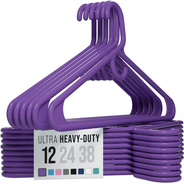 Thick Heavy Duty Hangers - Purple Plastic Clothes Hangers 24 Pack - Great for Coat Hanger, Jackets Jeans & Suit