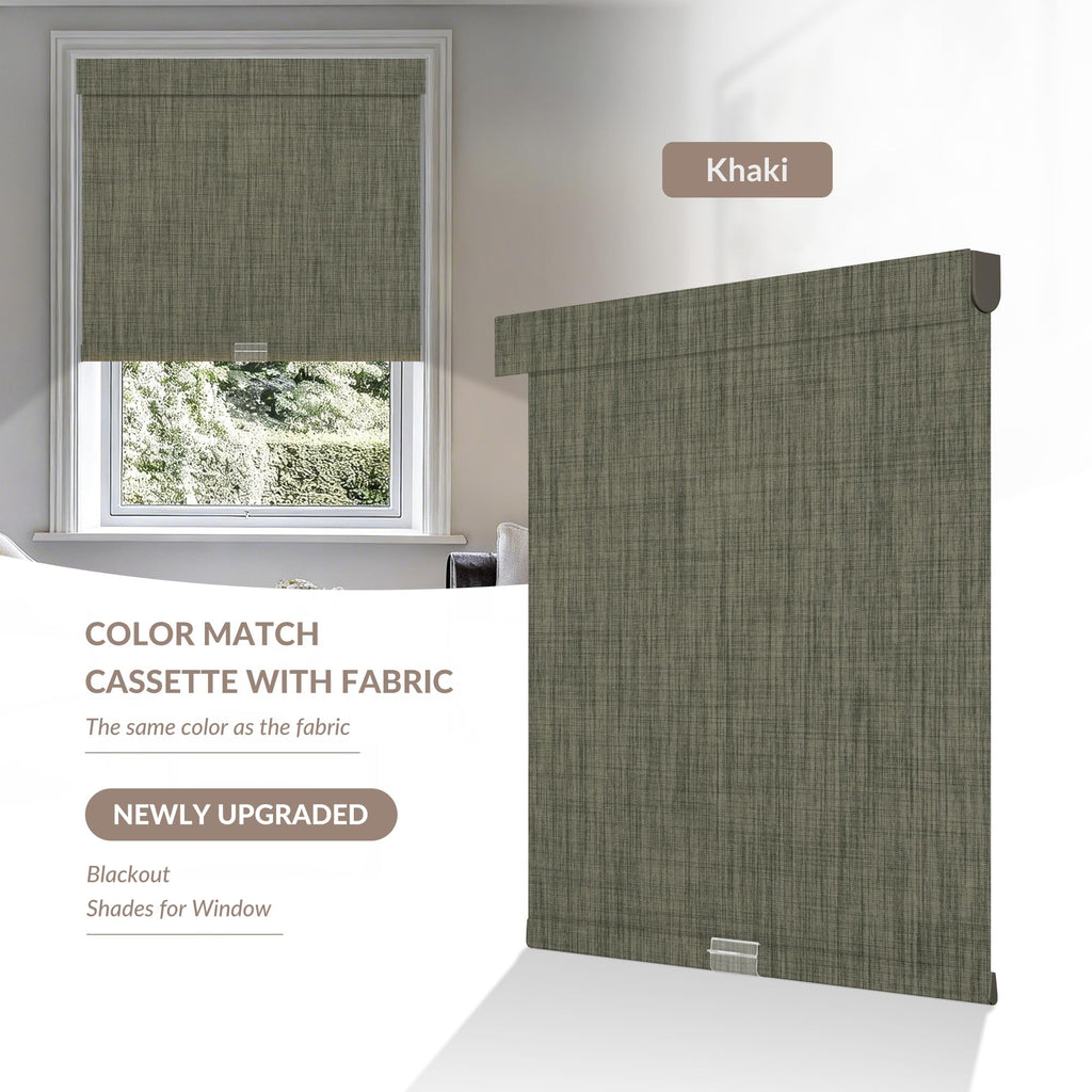 Cordless Blackout Roller Shades for Windows, Khaki, Custom Size