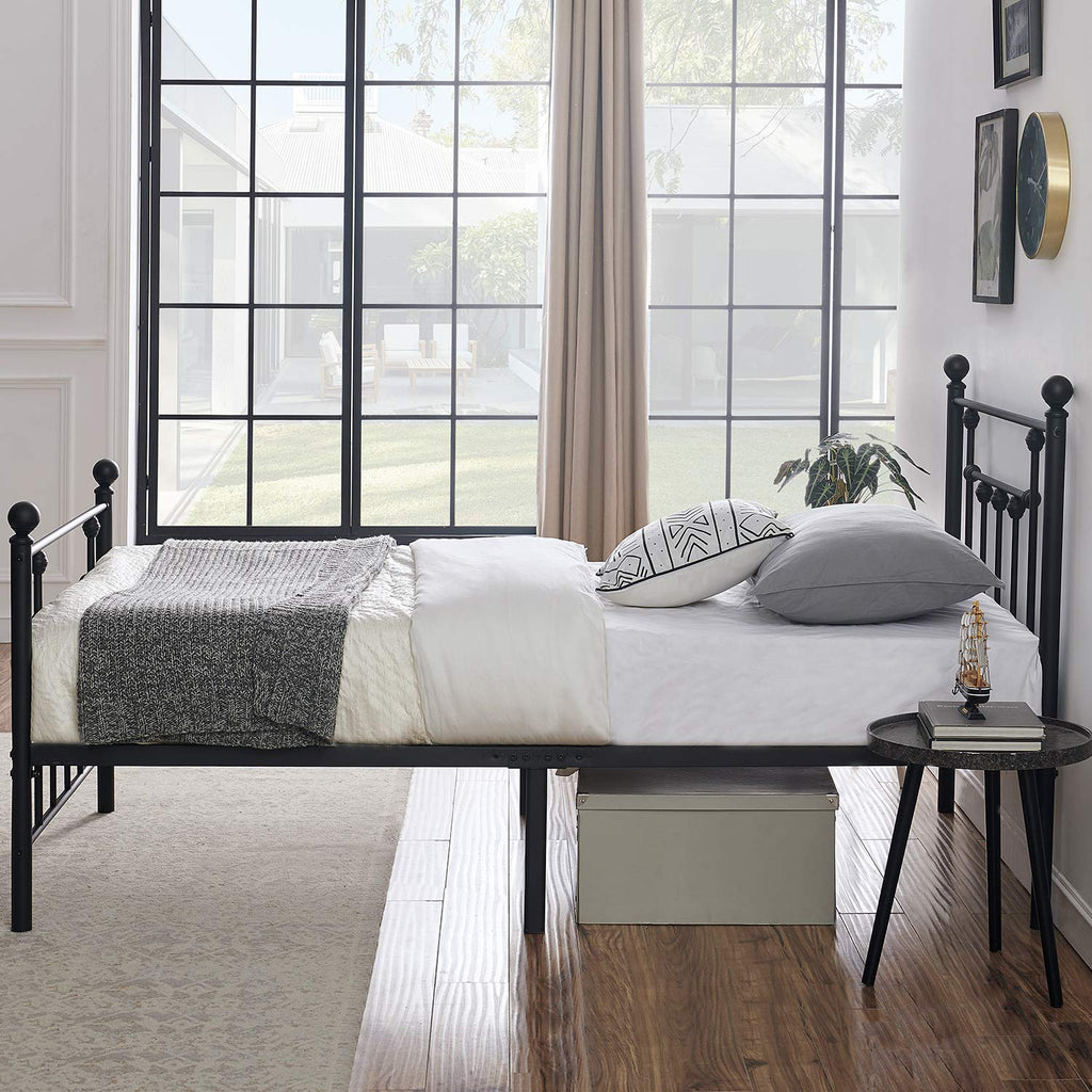 Twin Size Steel Bed Frame with Headboard, Metal Platform Mattress Foundation / Box Spring Replacement, Victorian Style