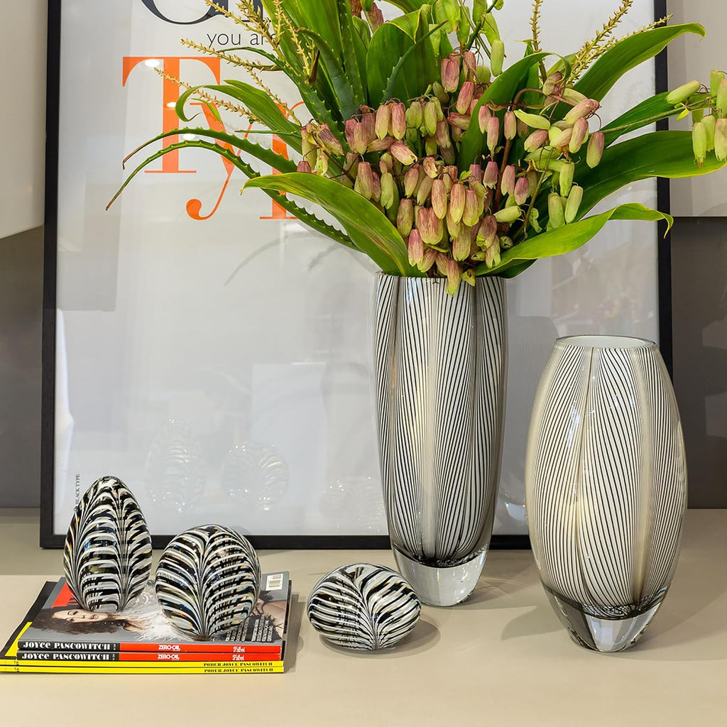 Murano Style Glass Vase Hand Blown White Feather Pattern Effect Home Decor | Hand Blown Glass Vase, Decorative Table