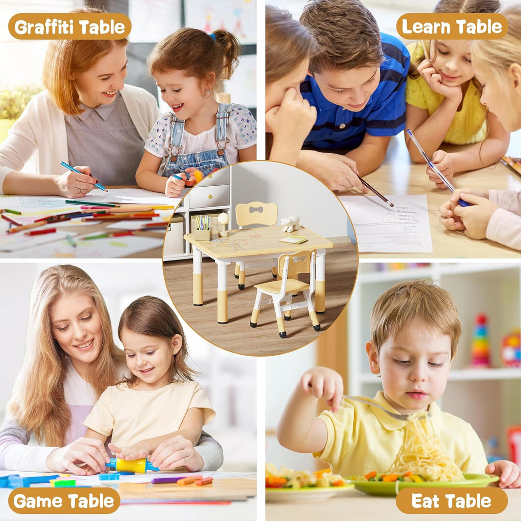 Adjustable Toddler Table and Chair Set, 31.5" L x 23.6" W Beige