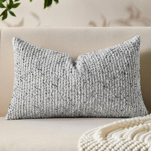 Decorative Lumbar Pillow Cover 12x20 Blue Striped Soft Wool Lumbar Throw Pillow Neutral Textured Boho Cushion Covers