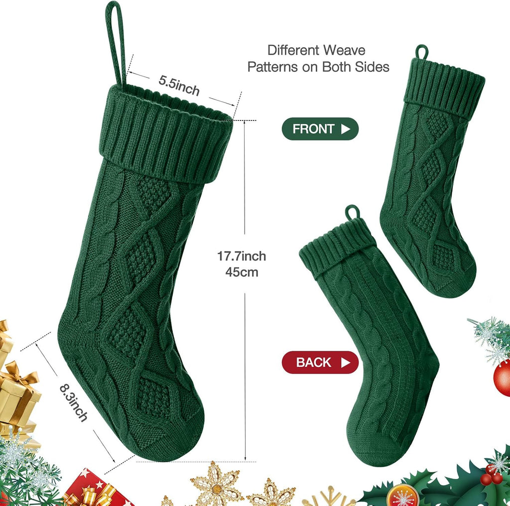 Christmas Stockings, 18 Inches Large Size Cable Knitted Stocking Gifts ( White&red&Green) - Set of 6