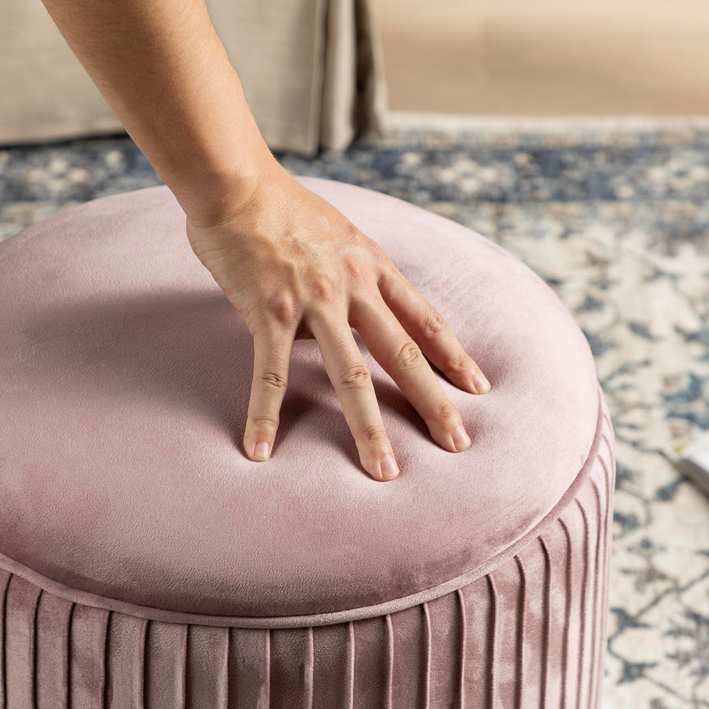 Round Ottoman with Storage Set of 2 Vanity Stool Foot Rest with Removable Lid Modern Upholstered Velvet Storage