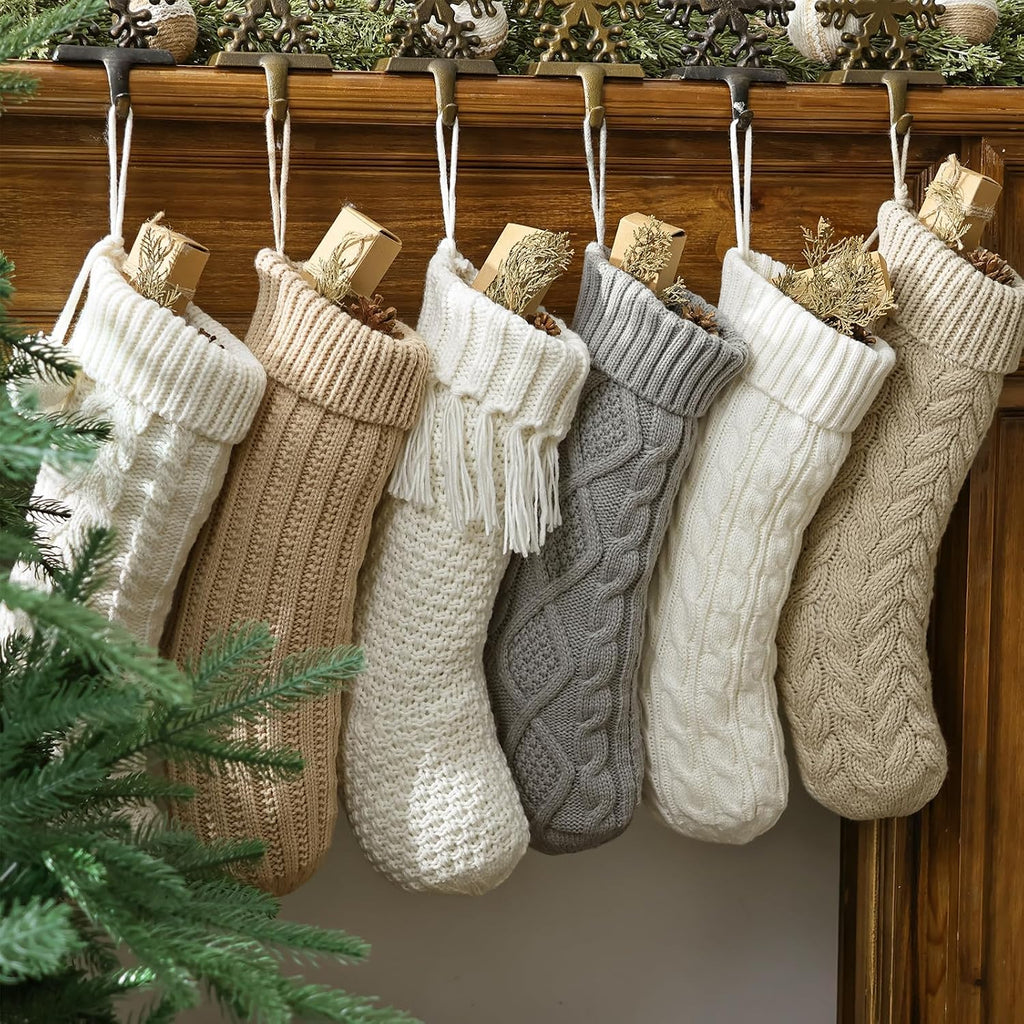 Rustic Knitted : 6 Pack 18 inch Cable Knit Patterns Stockings, Farmhouse Cozy Hanging Xmas Stockings Stocking - Set of 6