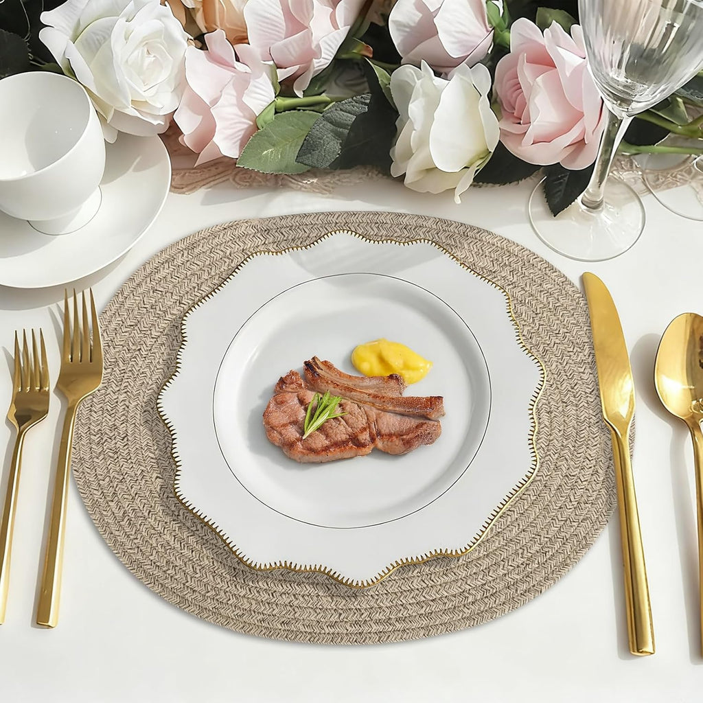Oval Woven Placemats Set of 6, Boho Cotton Rope Braided Table Mats, 17x13 Inches Non Slip Heat Resistant Place Mats