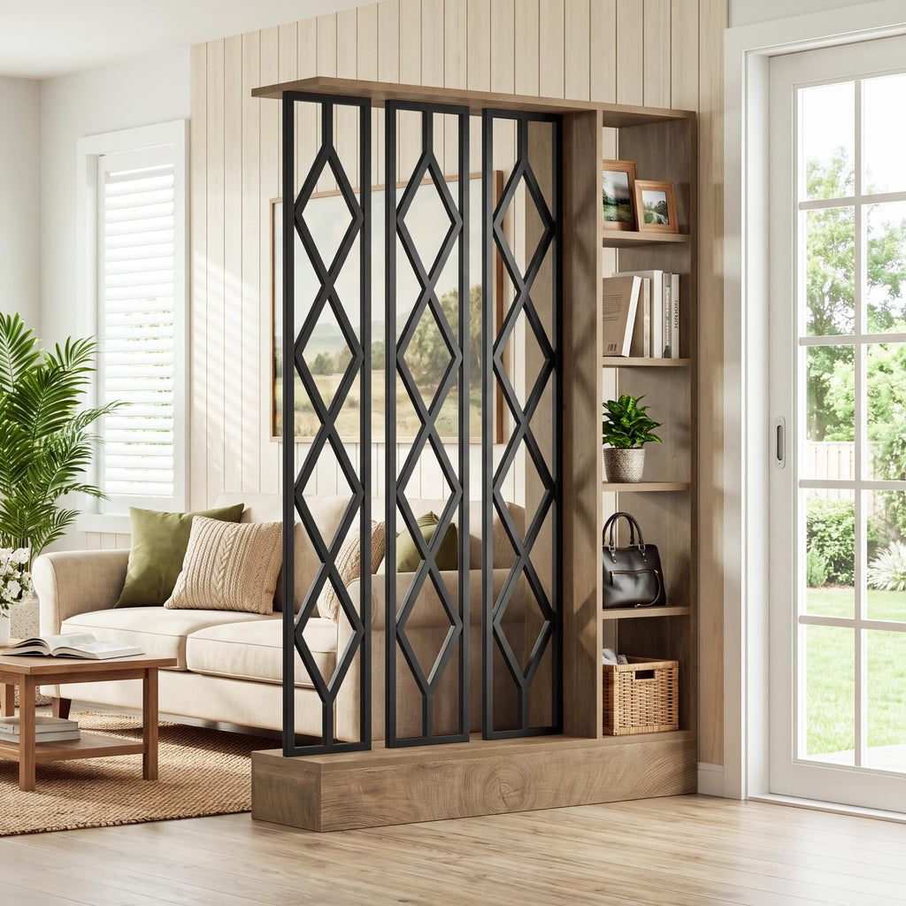 70.87" Tall Wall Room Divider with 5-Tier Storage Shelves