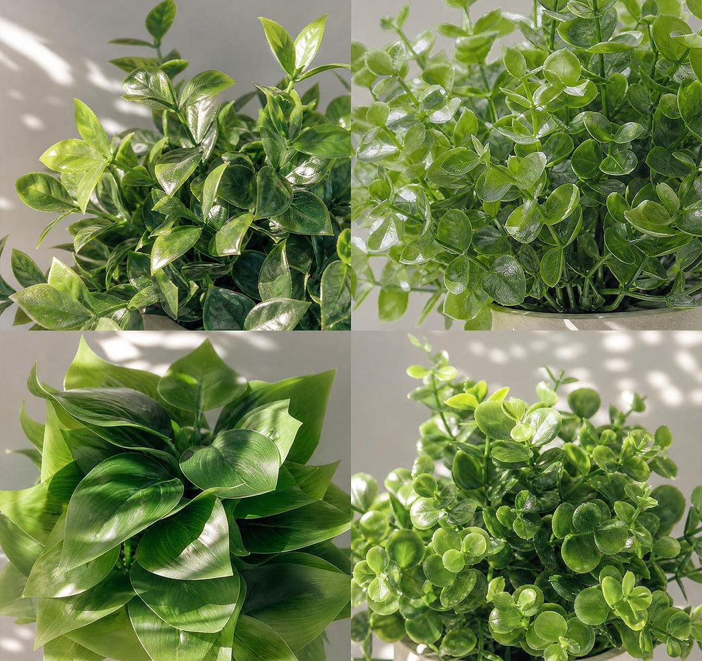 Fake Plants, 4 PCS Small Artificial Eucalyptus Potted Plants Indoor in Pots