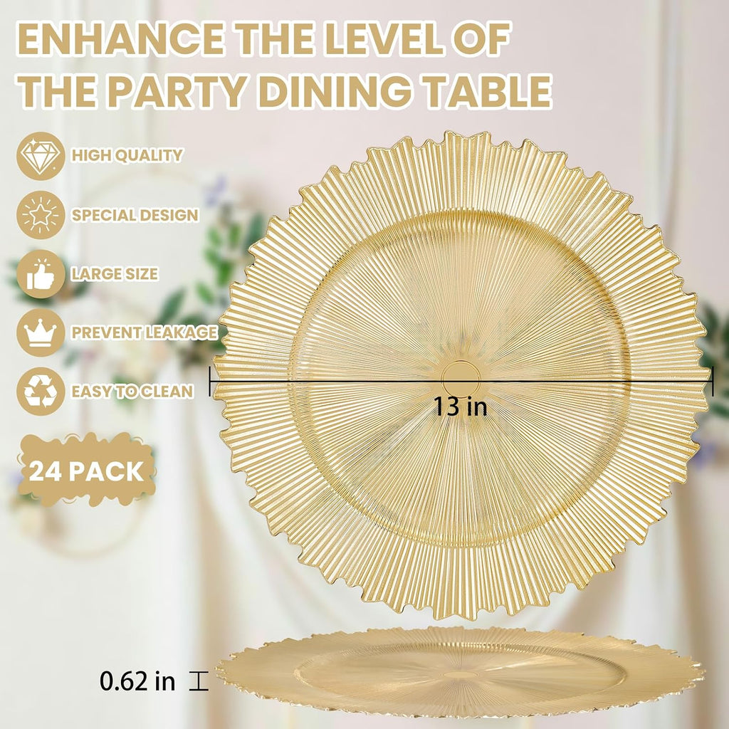 LIYH Gold Charger Plates 13 Inch, Dinner Chargers For Party Events - Set of 24