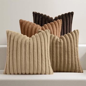 Fall Faux Fur Plush Decorative Throw Pillow Covers 20x20, Dark Brown