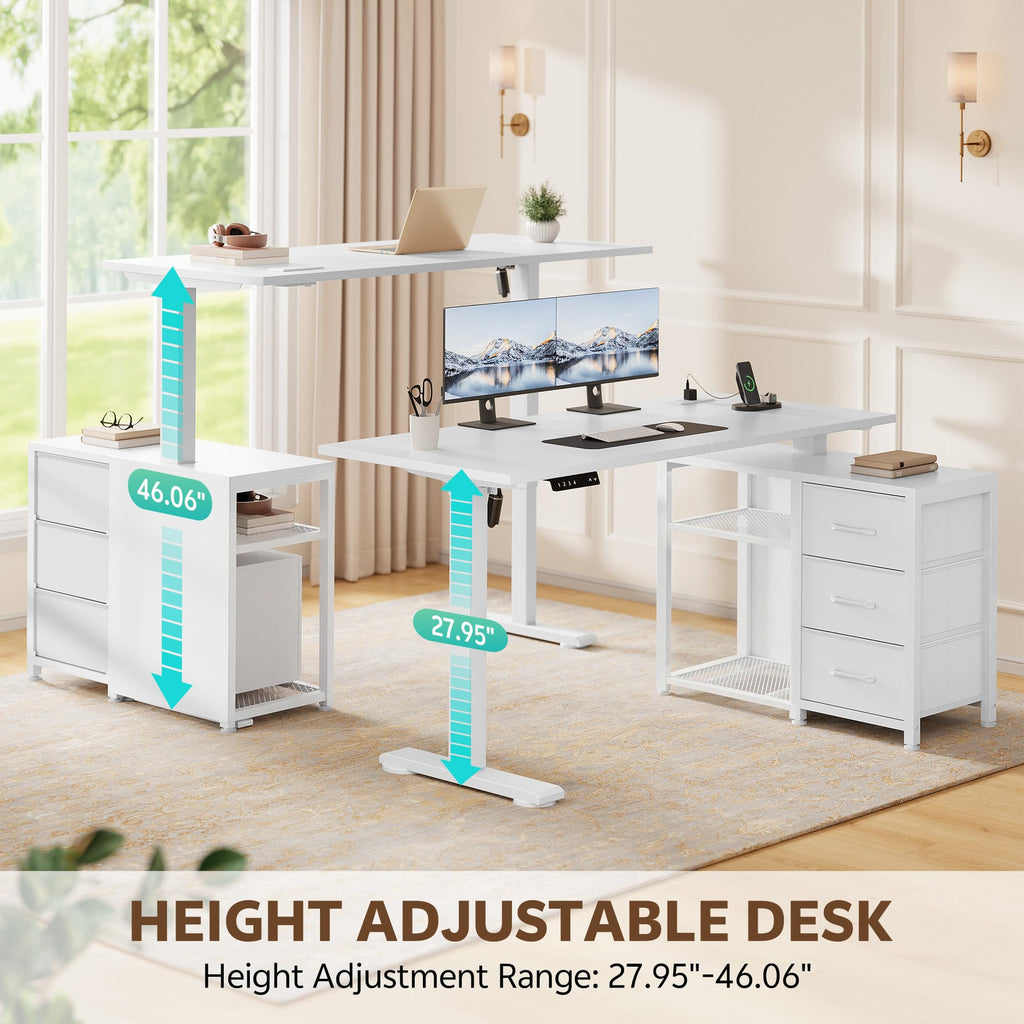 47.2 Inch L Shaped Desk, Electric Standing Desks with 3 Drawers