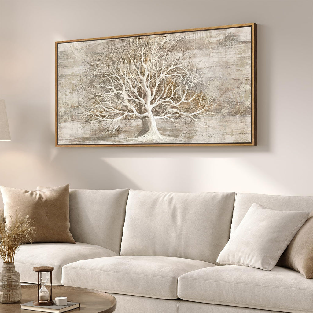 Framed Vintage Neutral Tree of Life Wall Art, 20x40 In