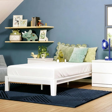 Kids Bamboo Platform Bed Frame, Twin, White, 12" Height, Tool-Free