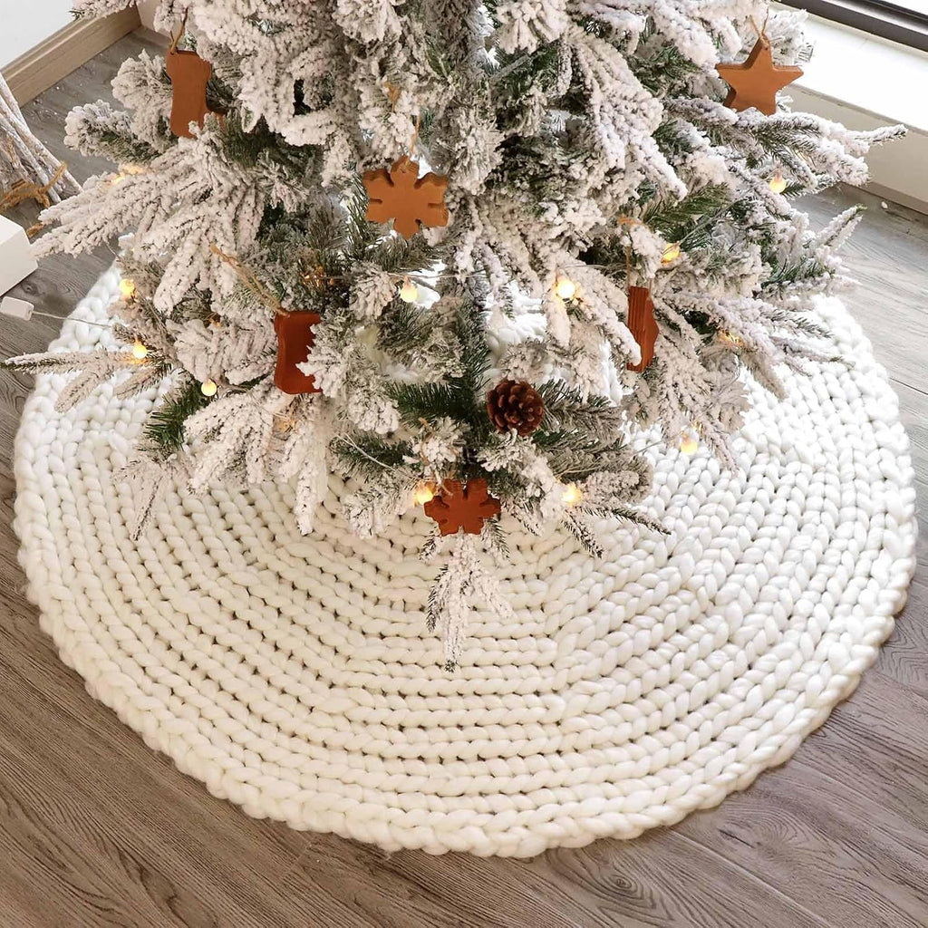 48 inch Christmas Tree Skirt: Chunky Knit Tree Skirt for 7.5ft Tree, Crochet Cream White Tree Skirt, Vintage Tree