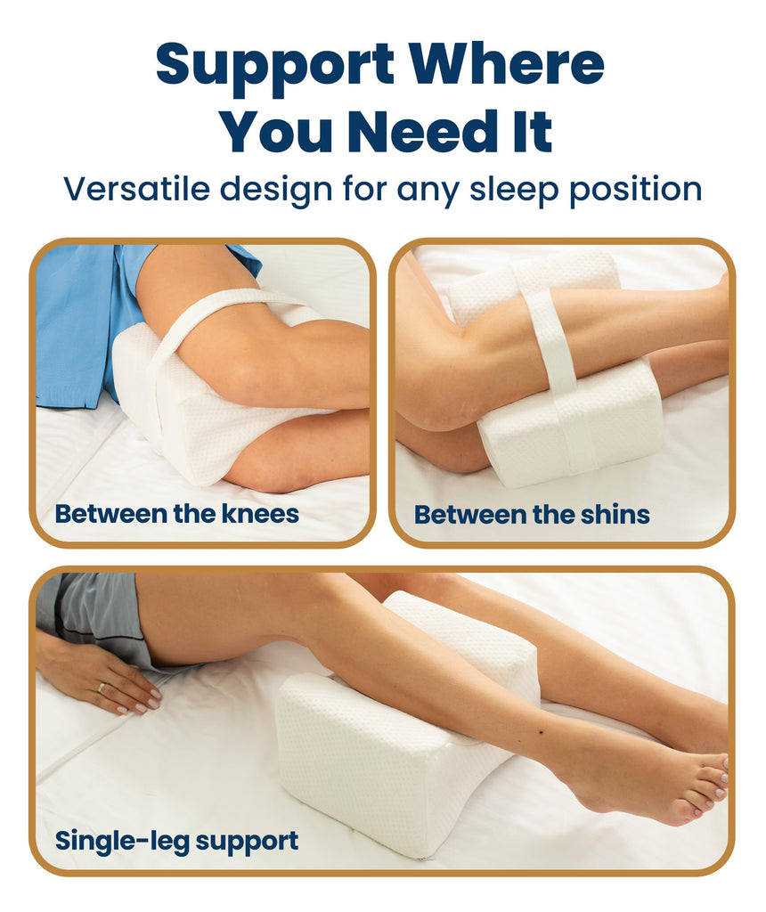 Memory Foam Knee Pillow for Side Sleepers - Sciatica Pain Relief Pillow, Removable Strap Support - Leg Pillows for