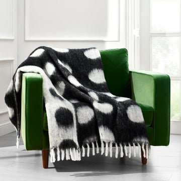 Dots Throw, 50" x 70", Mohair Blend Decorative Throw for Couch, Bed, Sofa, Brushed Dots Design with Fringe, Home