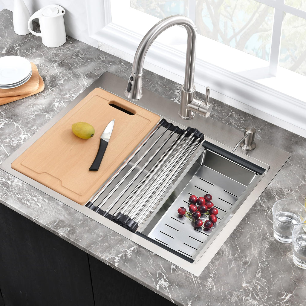 25x20 Stainless Steel Kitchen Sink Drop In Top Mount Workstation