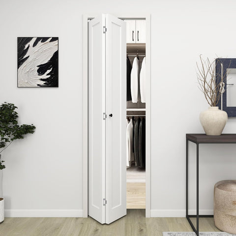 24 in.x 80 in. Bifold Barn Door, 1 Panel Shaker Style White Primed Bifold Closet Door, Hollow Core I