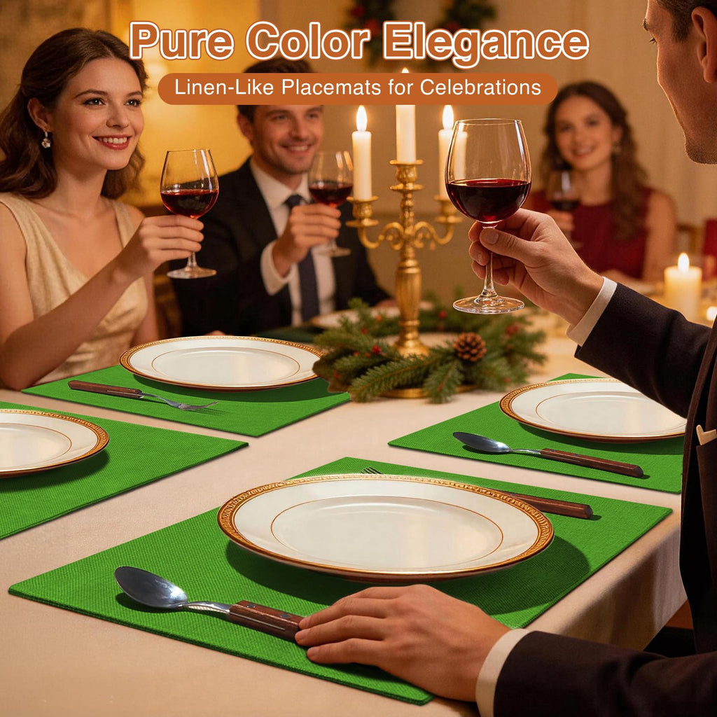 Linen Fabric Placemats Set of 4, Machine Washable, Heat Resistant, Wrinkle Free, Thick Polyester Kitchen Place Mats