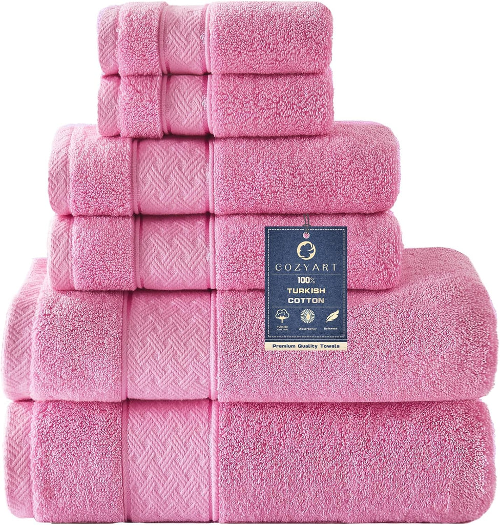 Bath Towel Set 6 PCS, Pink Luxury 100% Turkish Cotton 650GSM | Soft Absorbent Quick Dry, OEKO‐Tex 100 Cert. Zero