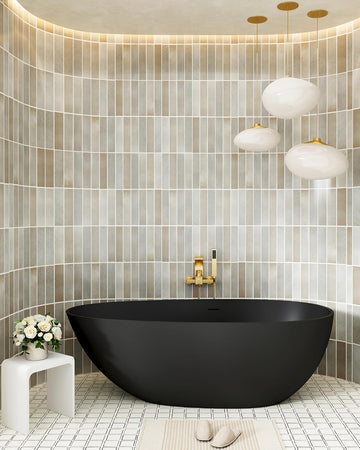 67" Freestanding Bathtub Egg-Shaped Stone Resin Freestanding Tub Solid Surface Matte Black Stand-Alone Tub with Drain
