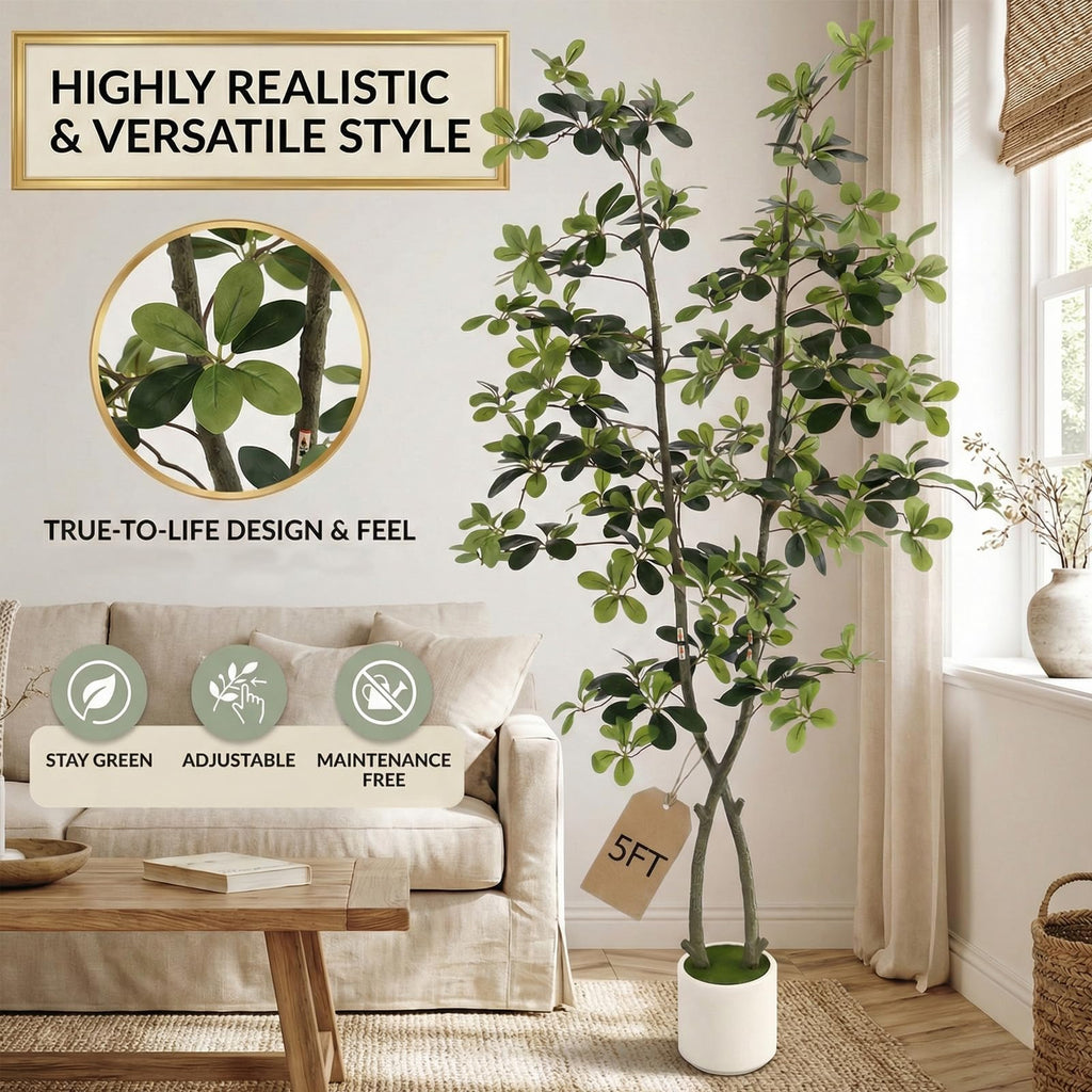 5ft Fake Olive Tree Artificial Indoor, Artificial Olive Tree with Pot, Large Olive Branches, House Living Room Decor.