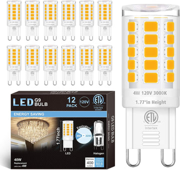 12 Pack G9 LED Bulb 3000K Soft White 4W, 40W Halogen Equivalent