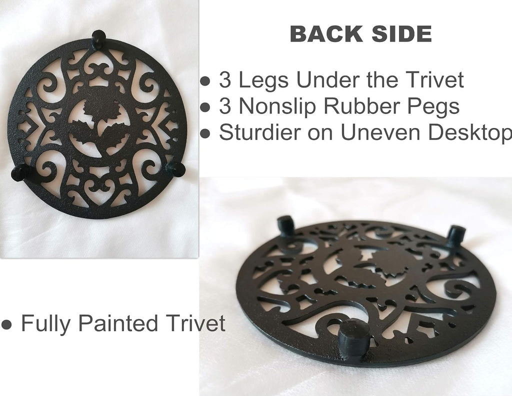 5.3 Inches Black Round Cast Iron Trivet Metal Teapot Base with Legs and Lid Holder for Japanese Kettle Tetsubin Kung