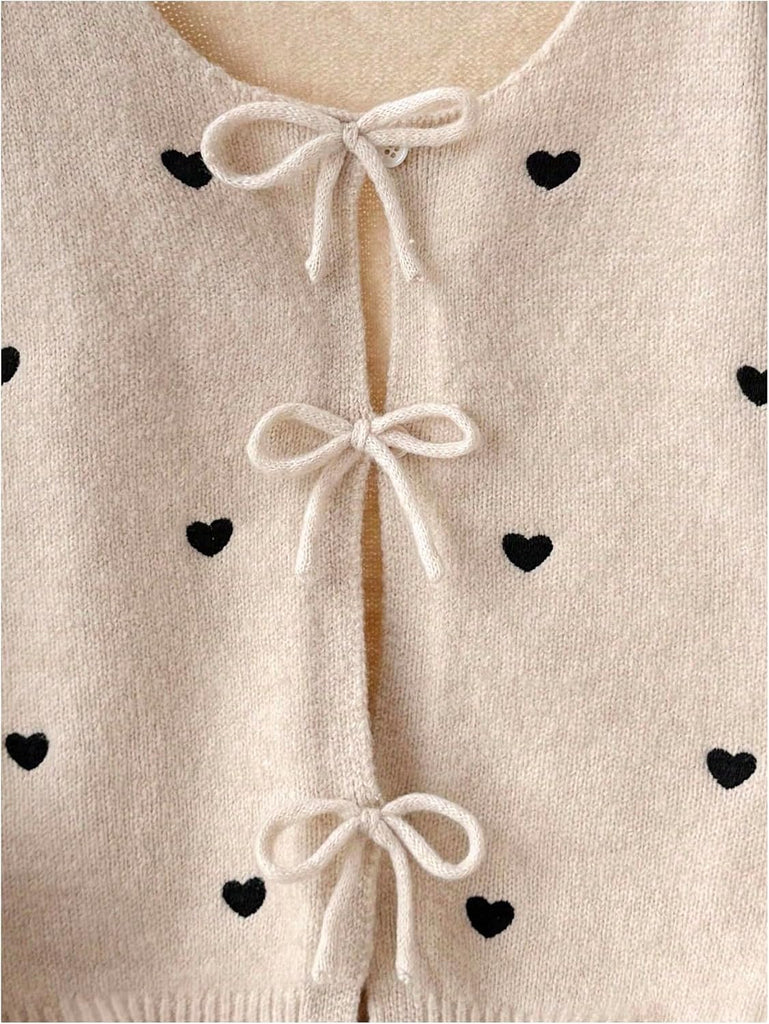 Girl's Cute Heart Cardigan Fall Bow Sweaters Valentines Clothes