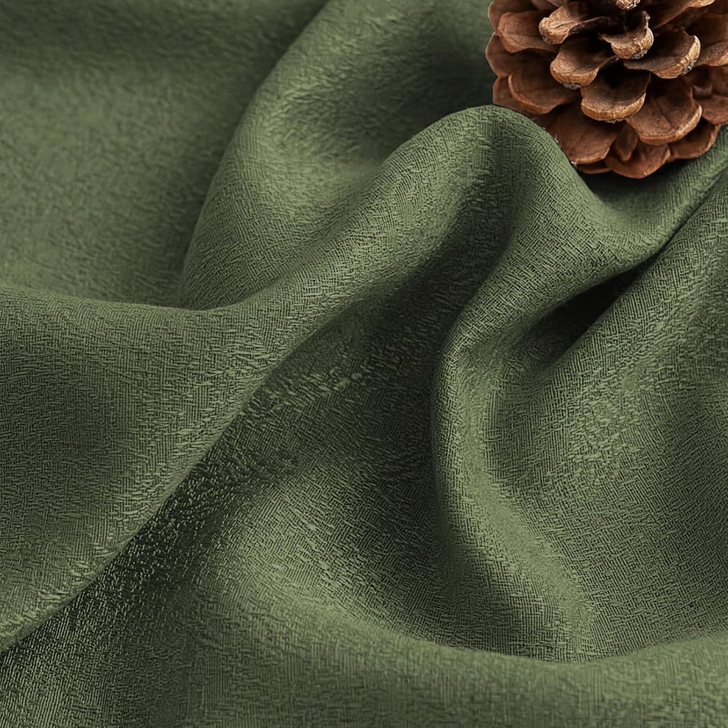 Pinch Pleated Faux Linen Curtains 90" Olive Light Filtering Drapes | Memory Shape, Jacquard Texture, Enhanced Privacy