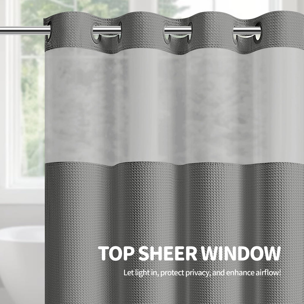 Ringless Waffle Weave Fabric Shower Curtain Set, Grey, 72"x75"