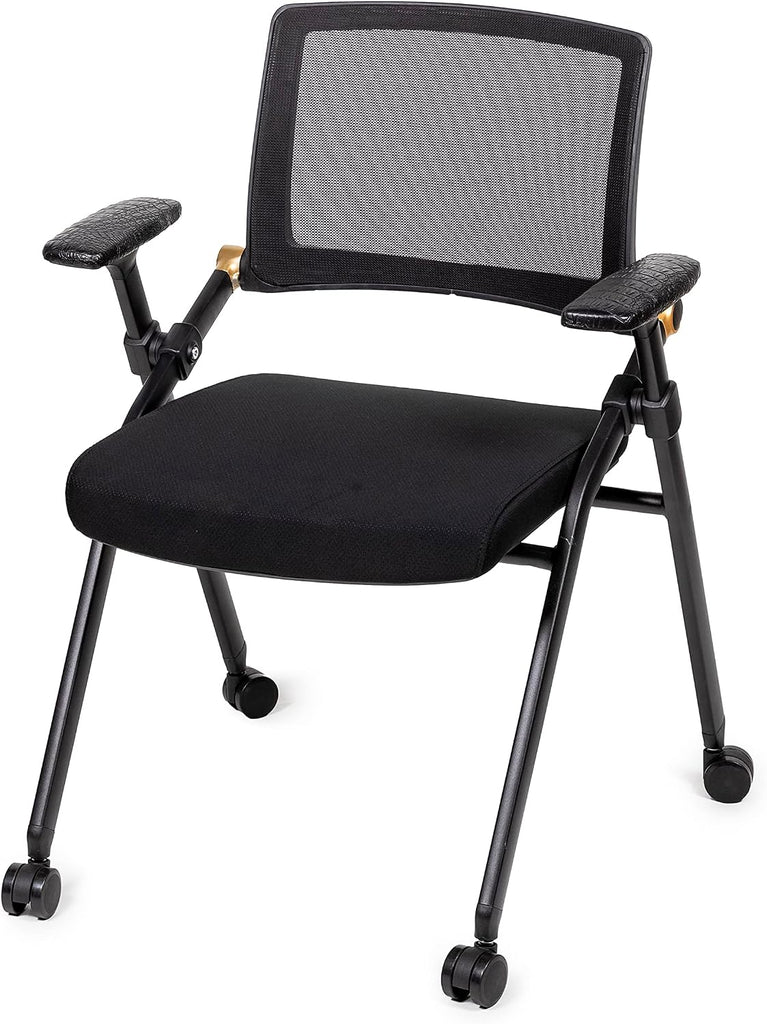 Triton Folding 2 Poker Chairs with Wheels - Cushioned Seat, Leather Armrests & Easy Mobility - Foldable Poker Table