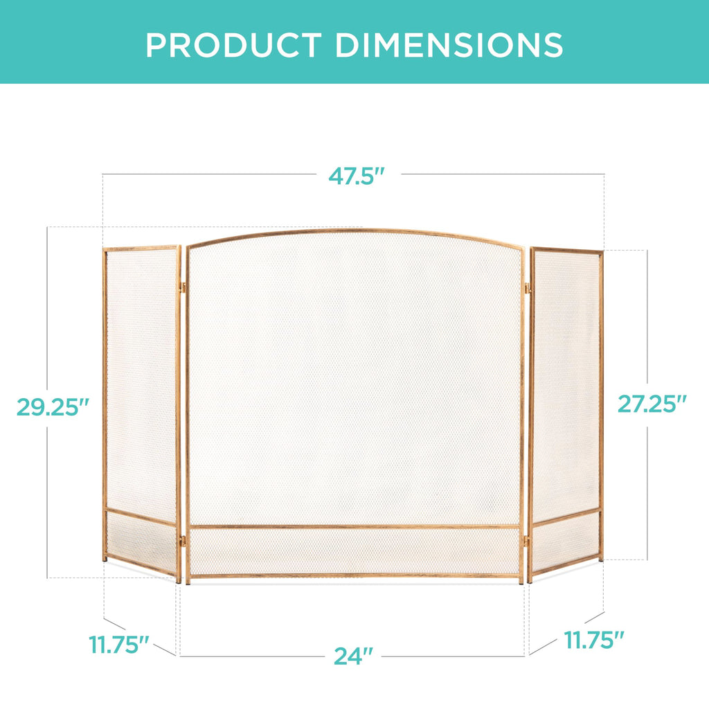 47.5x27.25in 3-Panel Simple Steel Mesh Fireplace Screen, Fire Spark Guard Grate Home Decor w/Rustic Worn Finish