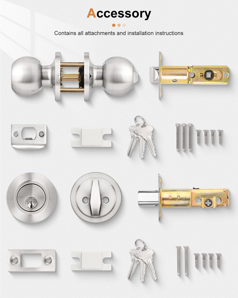 Keyed Alike Entry Knobs and Single Cylinder Deadbolt Lockset, Front Door Lock Set Exterior Door Knob with Deadbolt