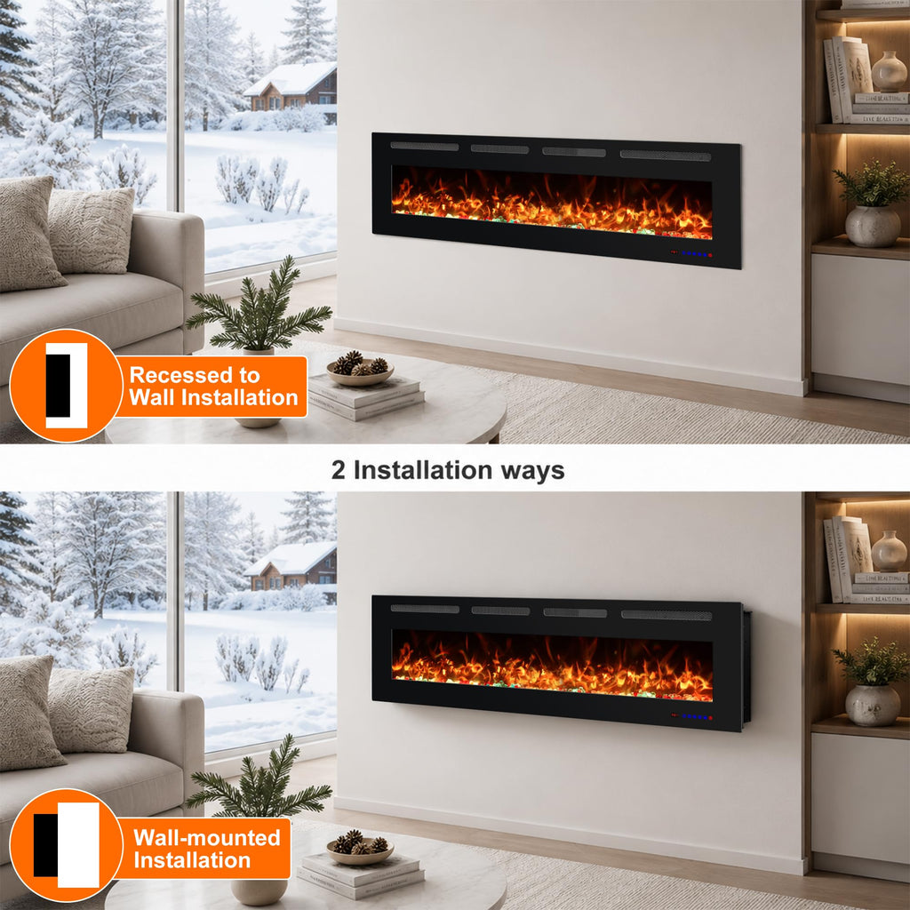 OxharkFlame 72in Smart WiFi Electric Fireplace Insert Wall Mounted Recessed