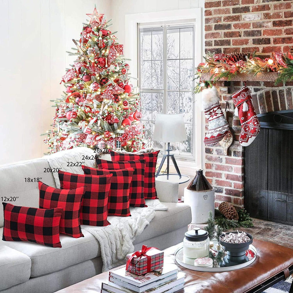 Christmas Buffalo Plaid Throw Pillow Covers 18x18 Red and Black - Set of 2