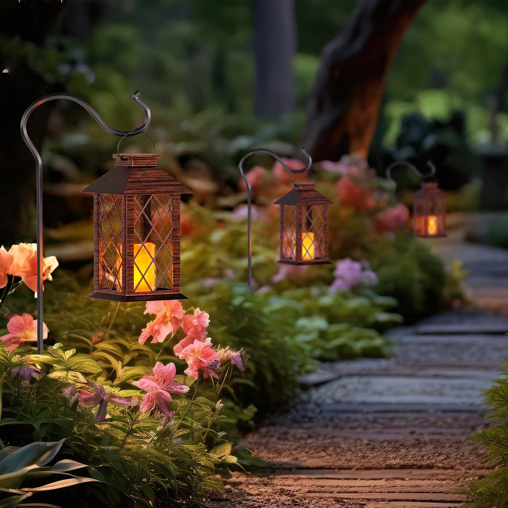 Solar Lanterns Outdoor Waterproof, 13" Solar Hanging Lantern, 2Pack, Bronze