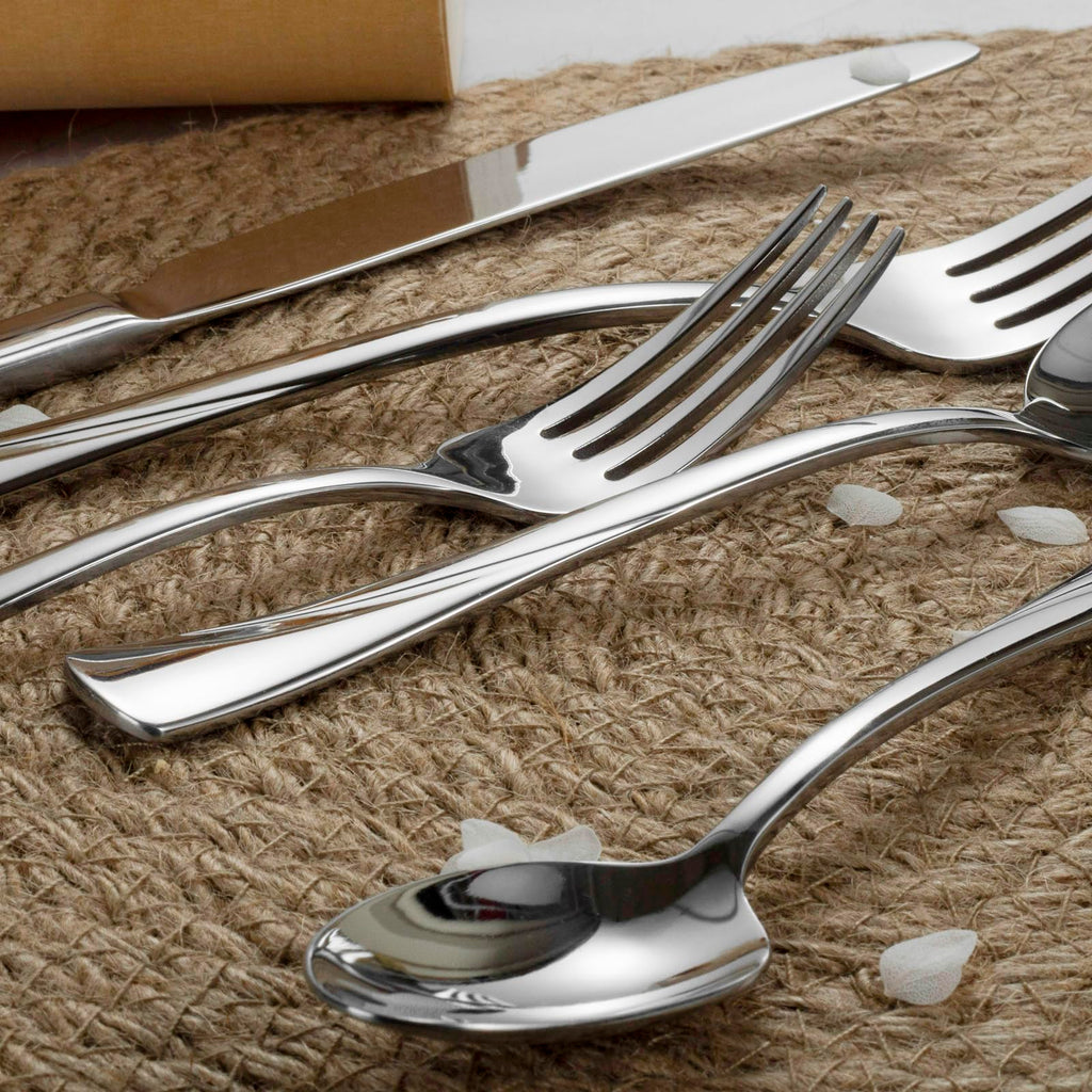 Alice 60-Piece Silverware Set Stainless Steel Flatware Set, Service for 12, Mirror Polished Cutlery Set, Dishwasher Safe