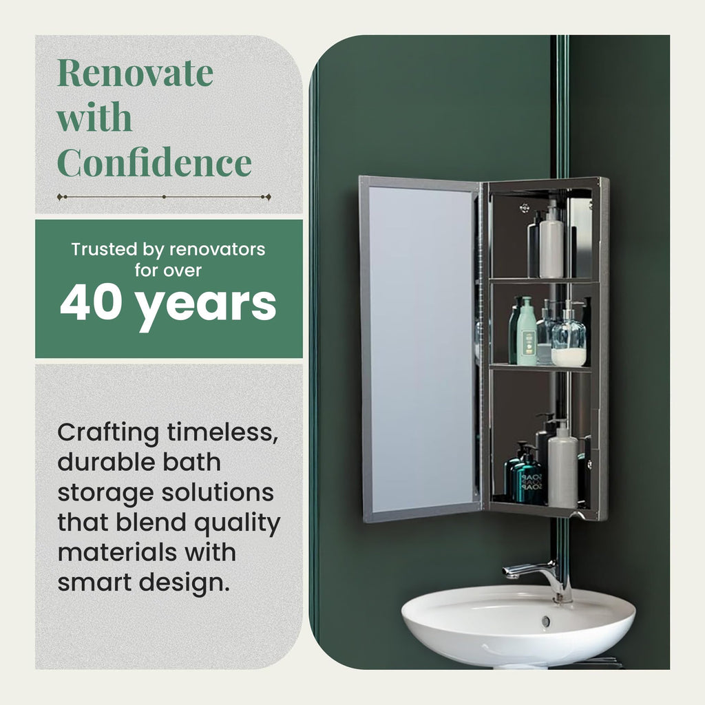 Supply Infinity Corner Wall Mount Medicine Cabinet with Mirror Polished Stainless Steel Bathroom Storage 23.6 x 11.8