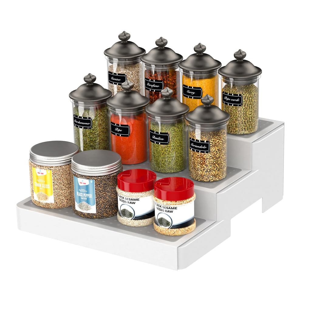 Expandable Spice Rack Organizer for Cabinet (2 Pack), 3-Tier Tiered Spice Shelf Organizer with Non-Skid Surface