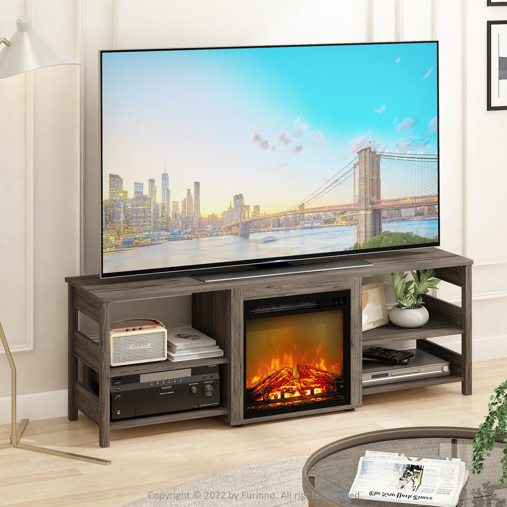 Fireplace 3-Tier TV Stand for TV up to 70 Inch, Rustic Oak
