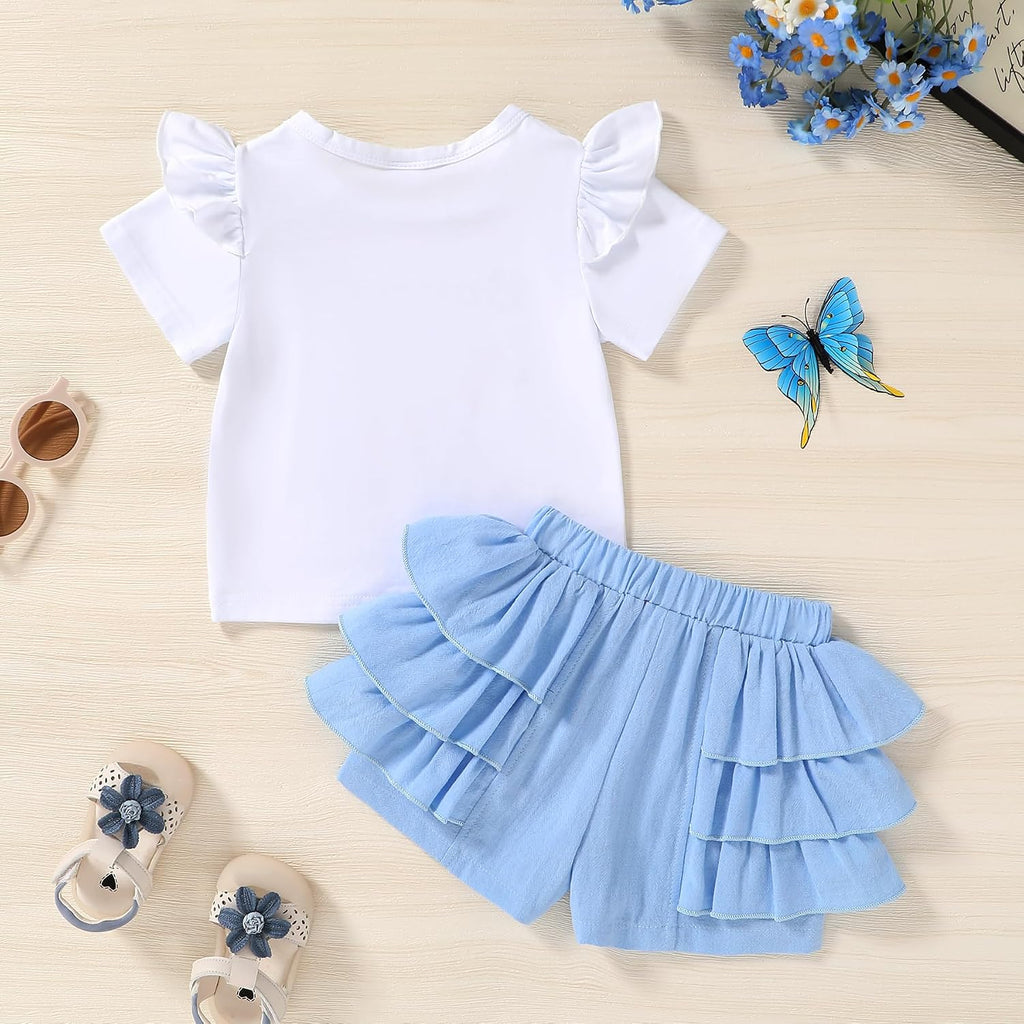 Baby Girl Clothes Summer T-shirt Layered Ruffles Shorts Set Toddler Outfits