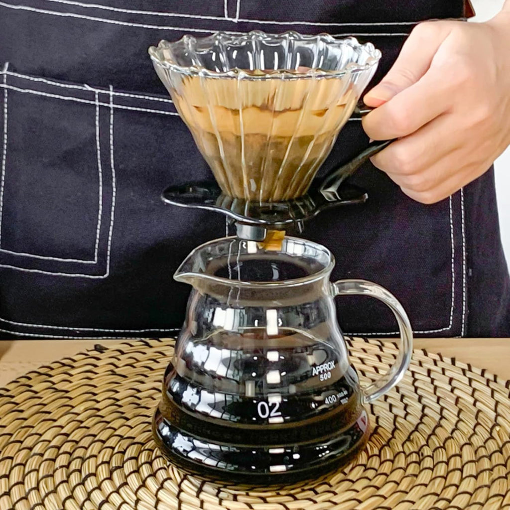 Pour Over Coffee Maker Set, Manual Coffee Kit with 600ml Gooseneck Kettle, Filter Holder, Glass Server & Paper