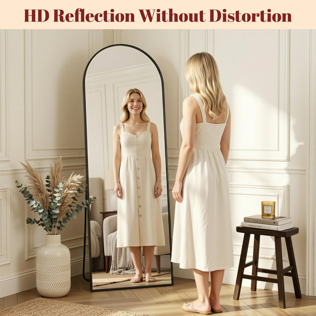 86"x46" Arched Full Length Mirror with Stand, Full Body Mirror with Aluminum Frame