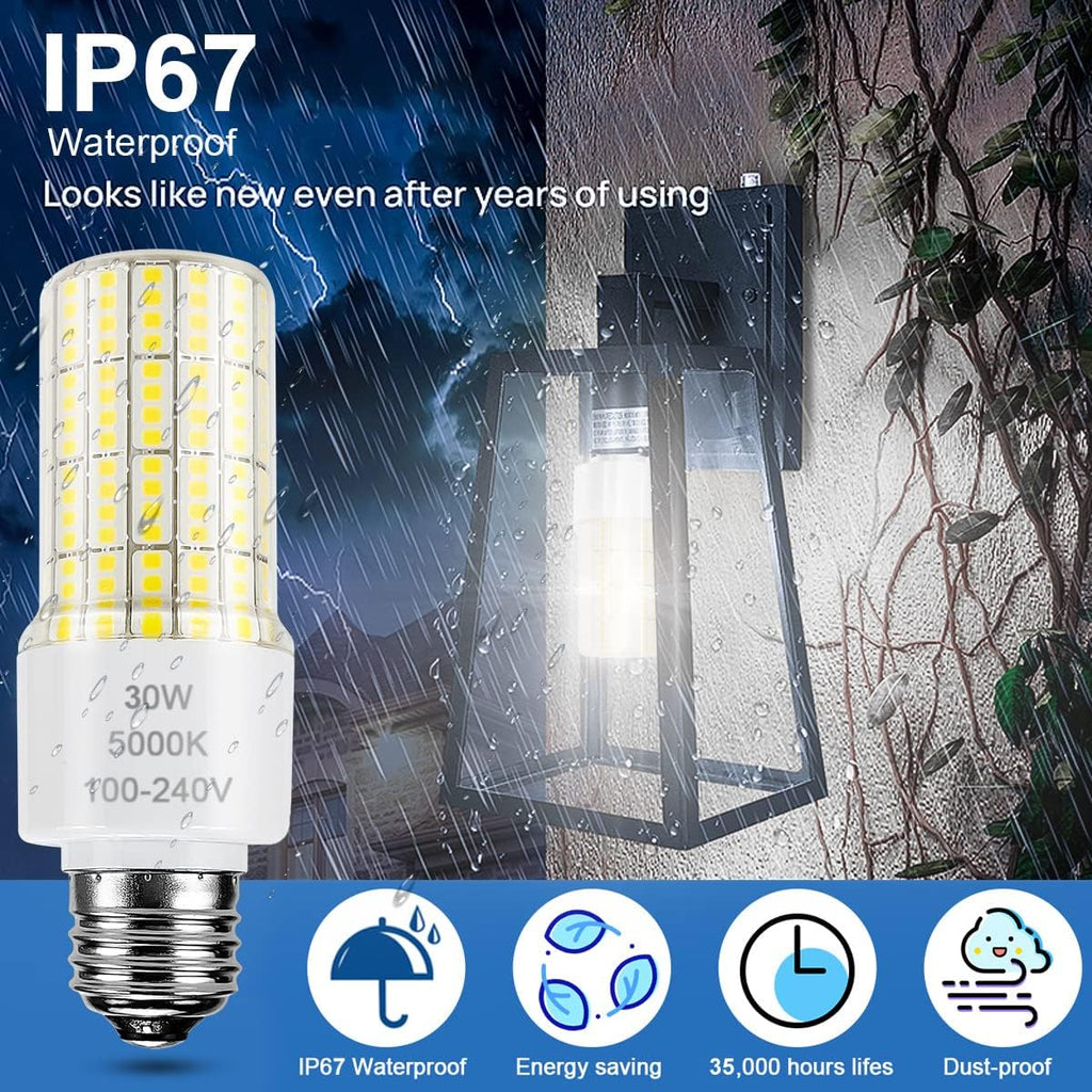 2 Pack Led Light Bulb Equivalent 250w Led bulbs 3750 Lumen 5000K Cool Daylight White 30W Waterproof Led Corn Light