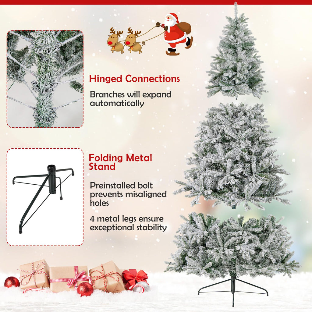 7 FT Half Christmas Tree, Pre-Lit Hinged Xmas Tree w/852 Branch Tips, 240 LED Lights, 9 Lighting Modes, 4-Level