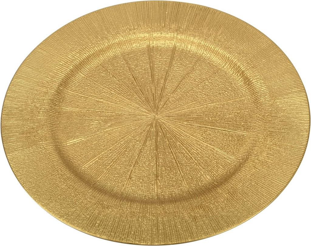 Inch Gold Charger Plates, Round Reef Pattern, Plastic, for Dinner Plates, Wedding Decor, Table Setting - Set of 12